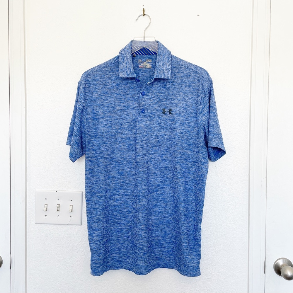Under Armour Blue Heather Short Sleeve Polo Shirt Loose Fit Men’s Medium Spring